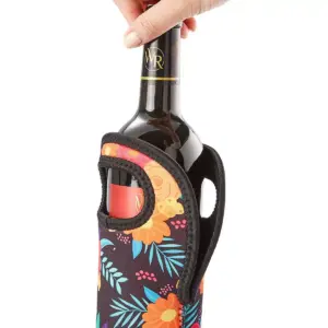3-Pack Juvale Wine Carrier Bag, Insulated Neoprene Tote with Handles for Travel, Holds Standard Size Bottle of Wine, Floral Designs
