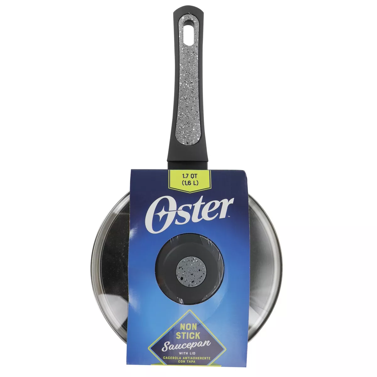 Oster 1.7 Quart Non Stick Saucepan with Glass Lid in Grey