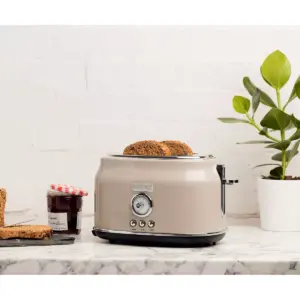 Haden 75003 Dorset Wide Slot Stainless Steel Body Countertop Retro 2 Slice Toaster with Adjustable Browning Control, Putty Beige