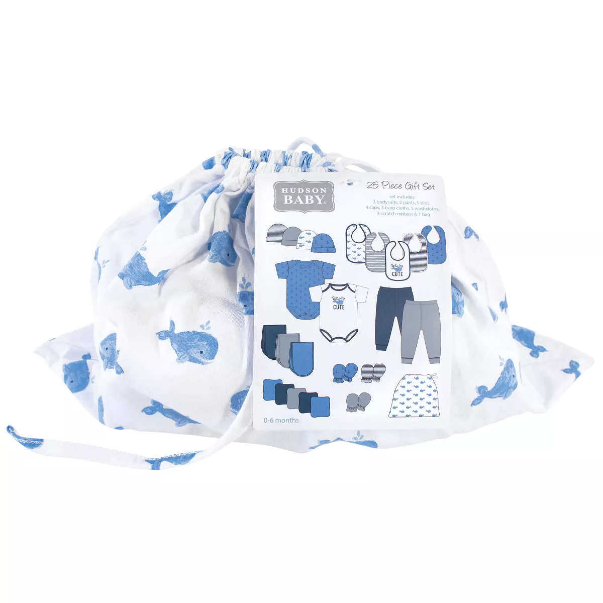 Hudson Baby Infant Boy Layette Start Set Baby Shower Gift 25pc, Blue Whale, 0-6 Months