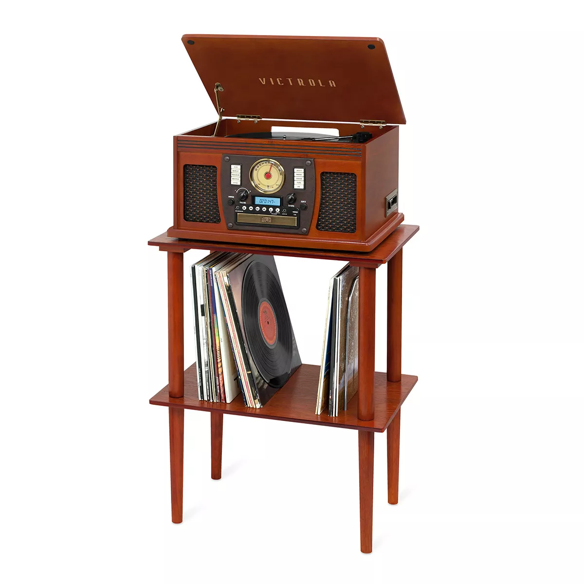 Victrola Navigator Bluetooth Record Player with Matching Record Stand (Mahogany)