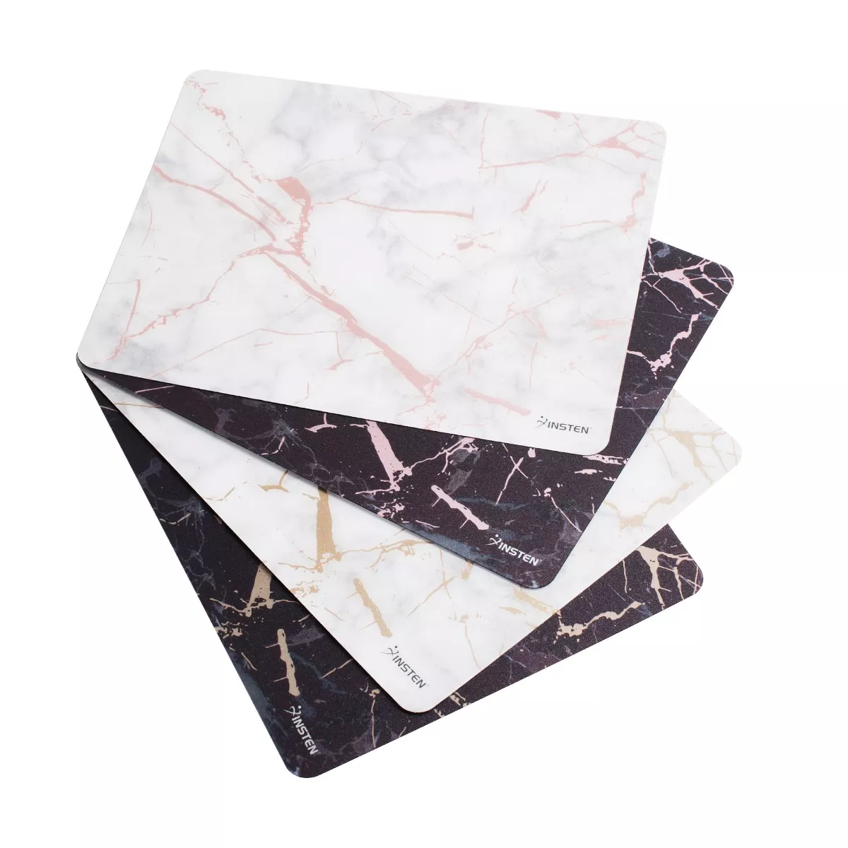 INSTEN Ultra Thin Reflective Anti-Slip Marble Mouse Pad, Black/ Rose Gold Marble