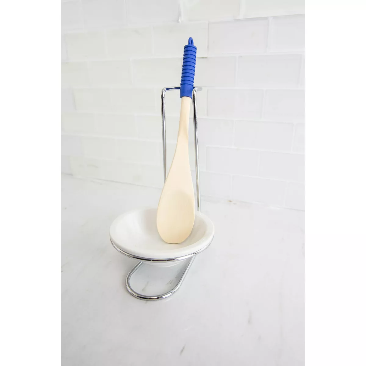 Home Basics Spoon Rest with Tray and Spoon, Chrome