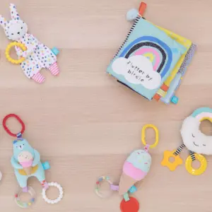 Manhattan Toy Cherry Blossom Days Ice Cream Cone Travel Toy with Rattle Ring, Cone Rattle and Textured BPA Free Teether