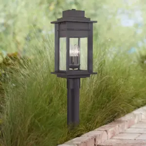 Franklin Iron Works Rustic Outdoor Post Light Fixture LED Black Specked Gray 31 1/2