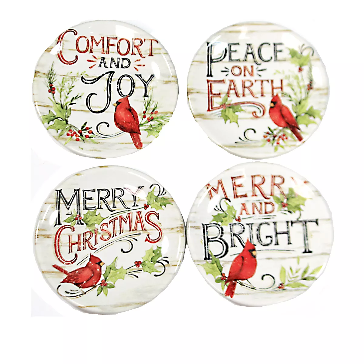 Tabletop 6.5" Evergreen Canape Plates Set/4 Christmas Cardinals Certified International - Dining Plates