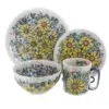 Blue Rose Polish Pottery Sunflower Maze 16 Piece Dinnerware Set