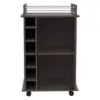 TUHOME Dukat Bar Storage Display Cabinet Cart with Wheels for Wine and Liquor with Glass Door, 2 Shelves, and 6 Cubbies, Smoky Oak