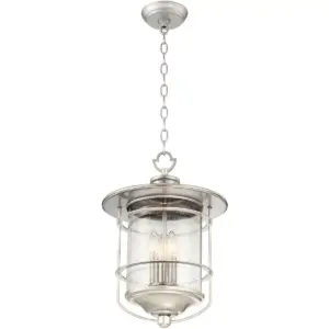 Franklin Iron Works Industrial Outdoor Light Hanging Lantern Brushed Nickel Damp Rated 19