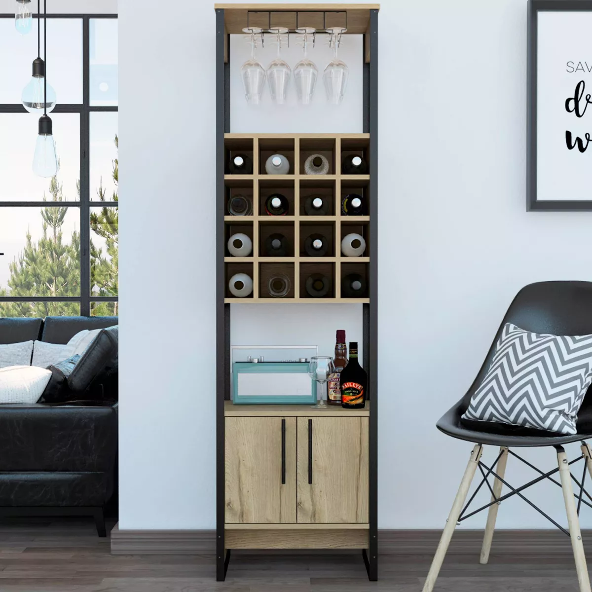 Emery High Bar Cabinet Light Wood - RST Brands