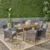 Stamford 7pc Acacia Wood and Wicker Dining Set - Gray/Silver - Christopher Knight Home