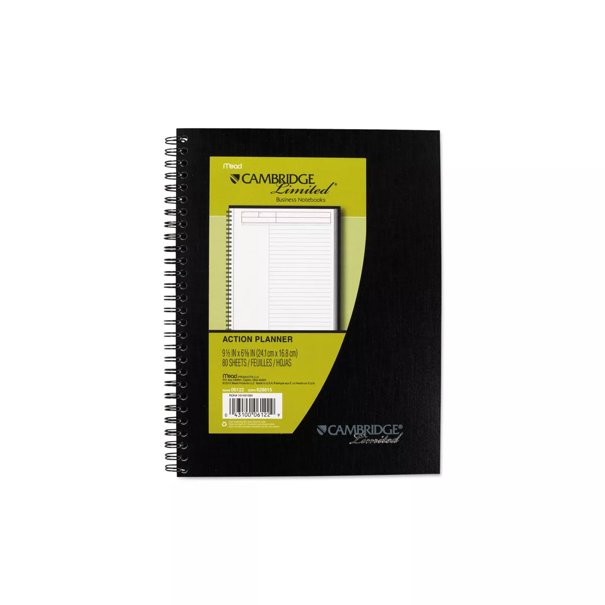 Cambridge Action Planner Side Bound Business Notebook 7 1/2 x 9 1/2 Black 80 Sheets 06122