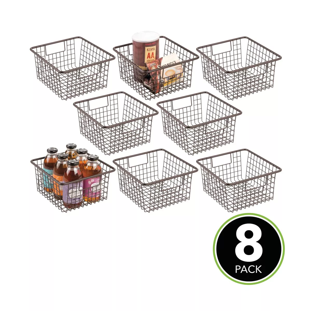 mDesign Metal Wire Food Storage Bin - 8 Pack - Bronze