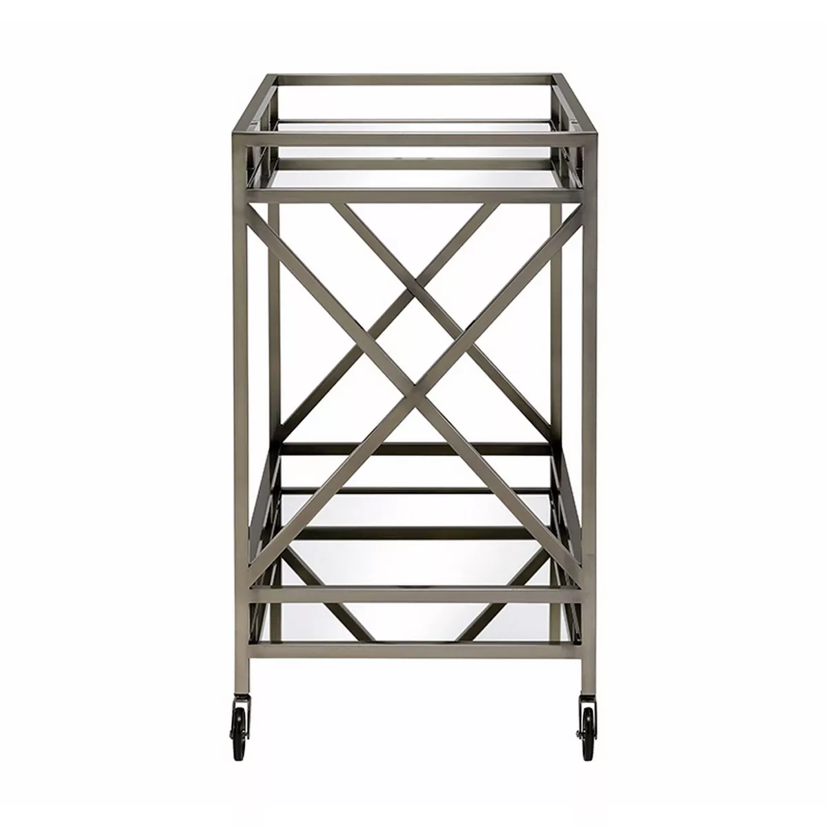Open Metal Frame 2 Tier Mirrored Serving Cart Gold/Silver - Benzara