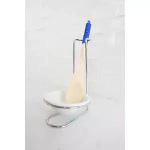 Home Basics Spoon Rest with Tray and Spoon, Chrome