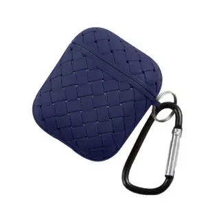 Insten Weave Shape Case For AirPods 1 & 2, Soft TPU Skin Cover with Carabiner, Blue
