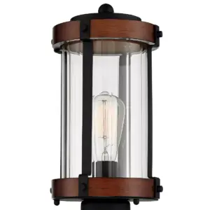 Franklin Iron Works Rustic Industrial Outdoor Post Light Fixture Black Dark Wood 13 3/4