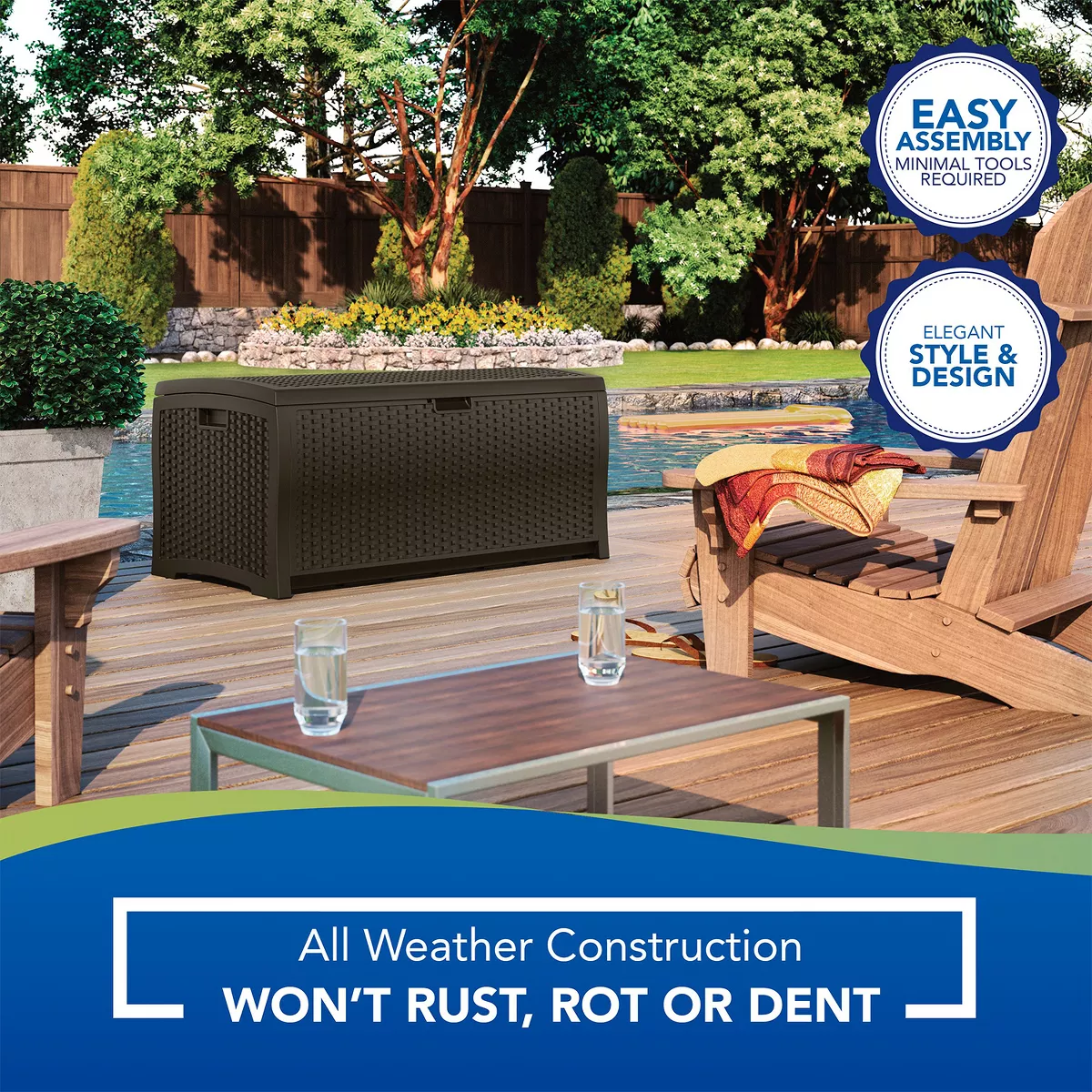 Suncast DBW7300 73 Gallon Resin Wicker Outdoor Patio Storage Deck Box, Mocha
