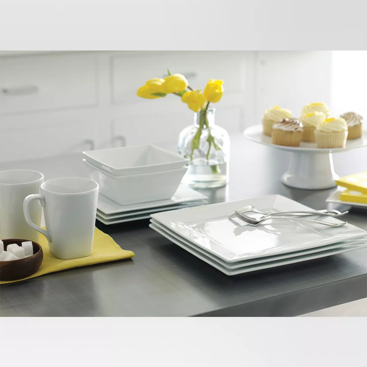 Square Rim Dinner Plate 10.2"x10.2" Set of 4 - White - Threshold™