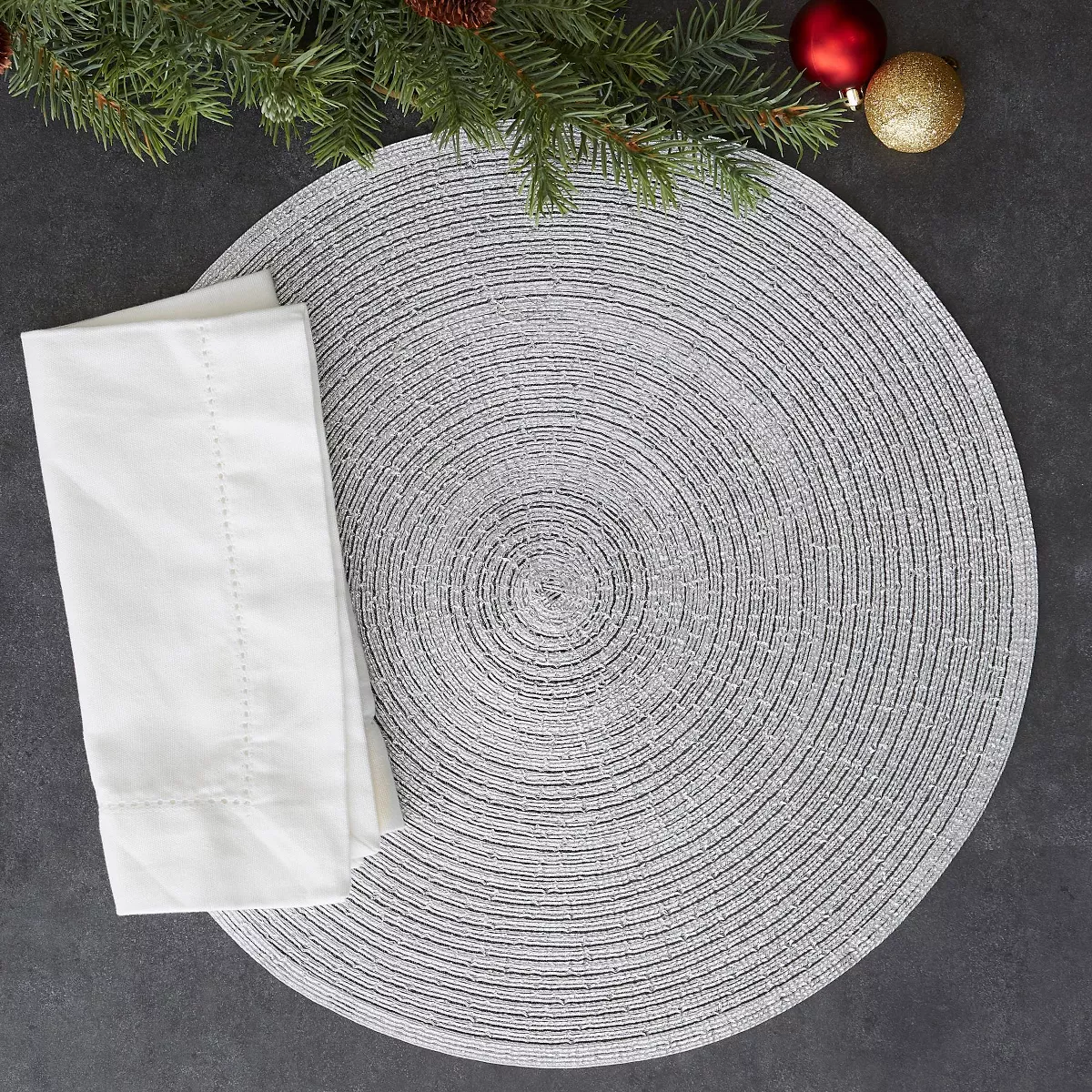 Set of 4 Metallic Round Woven Placemat Silver - Design Imports