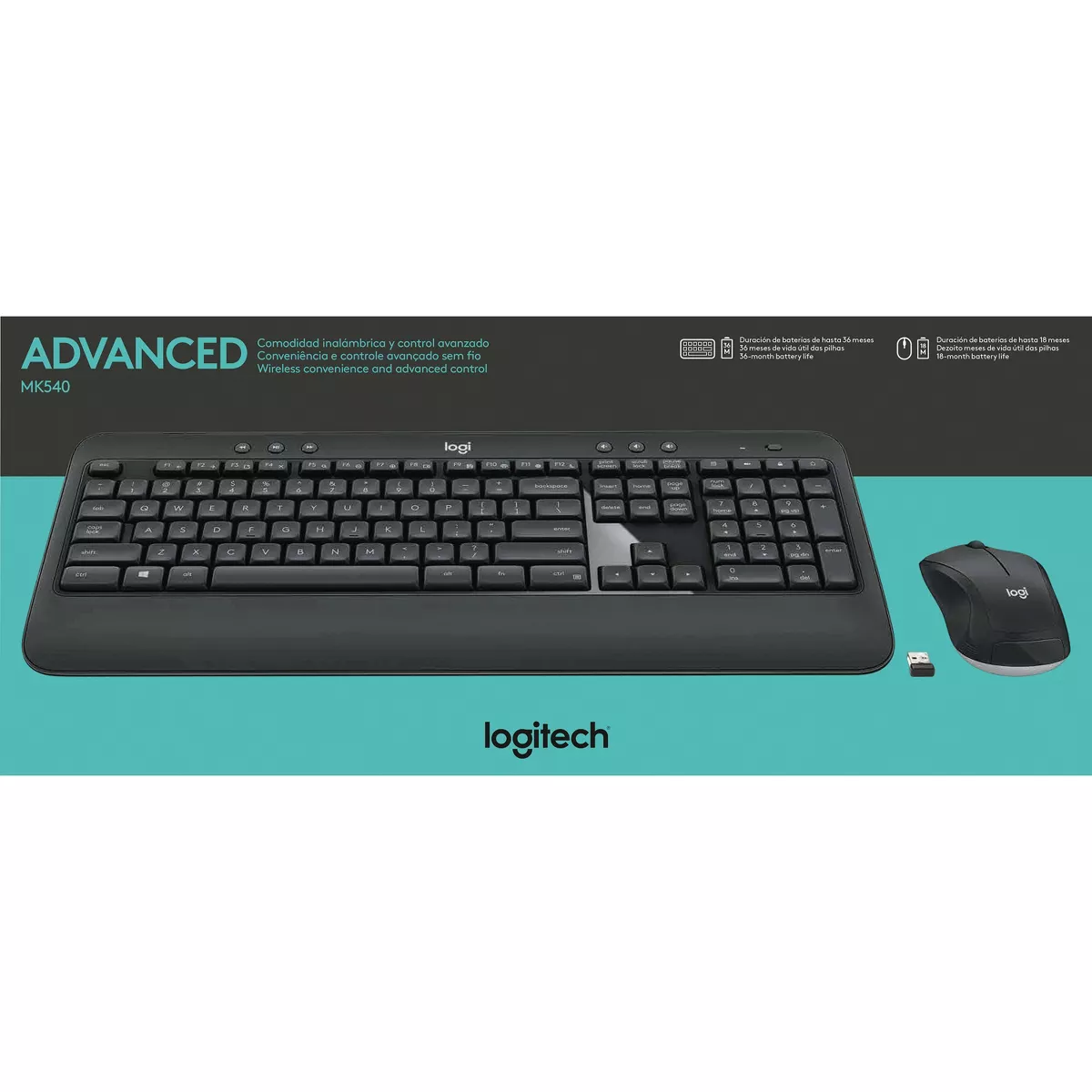 Logitech MK540 Wireless Keyboard Mouse Combo - USB Wireless RF Keyboard - Black - USB Wireless RF Mouse - Optical - 1000 dpi - 3 Button - Scroll Wheel