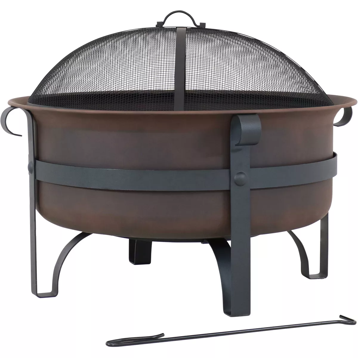 Sunnydaze Outdoor Camping or Backyard Large Round Cauldron Fire Pit Bowl with Log Poker and Spark Screen - 29