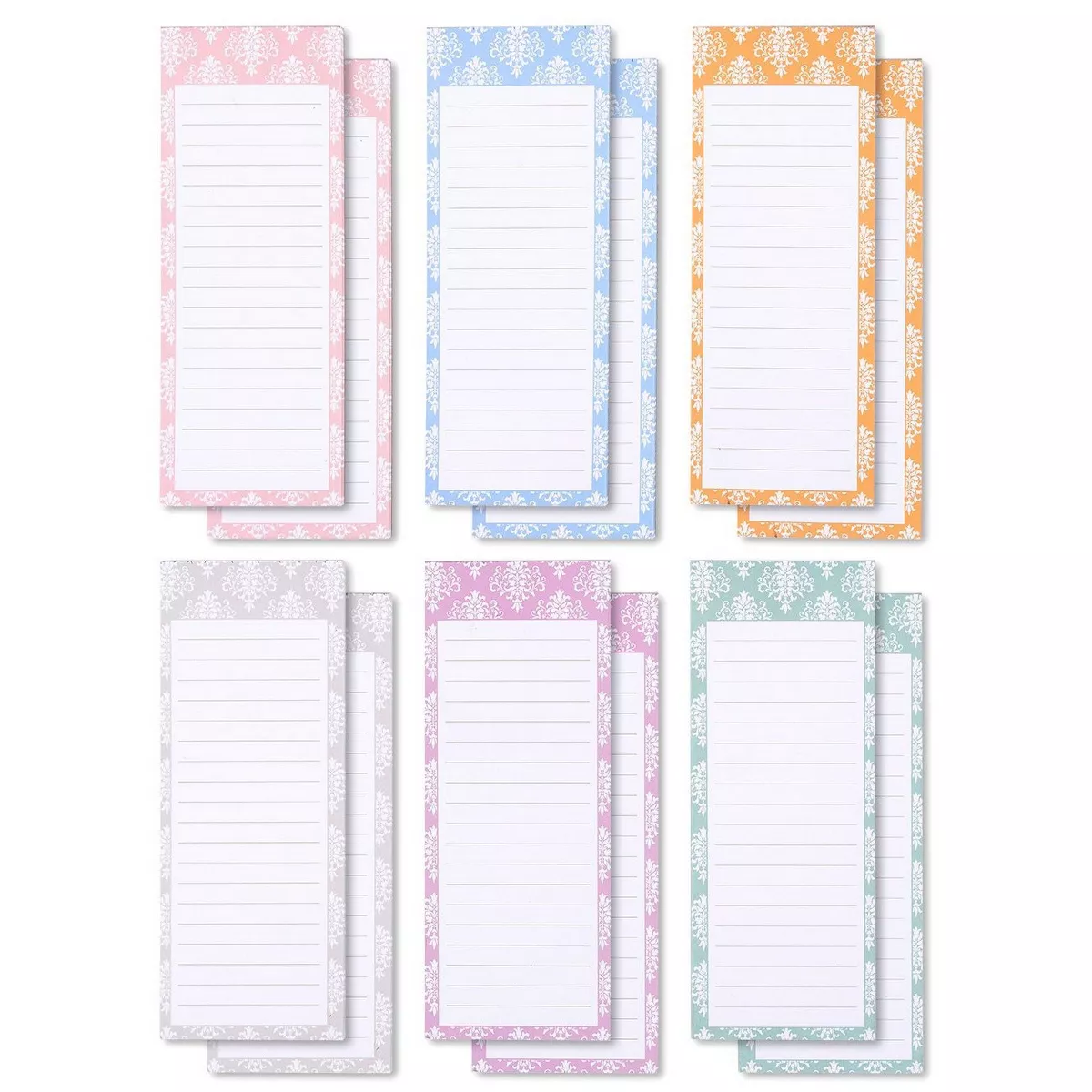 Juvale 12-Pack Magnetic Note Pads,Grocery & Shopping Notepad, To-do List, Memo, House Chores, 6 Colors, 60-Sheet per Pad, 3.5" x 9"