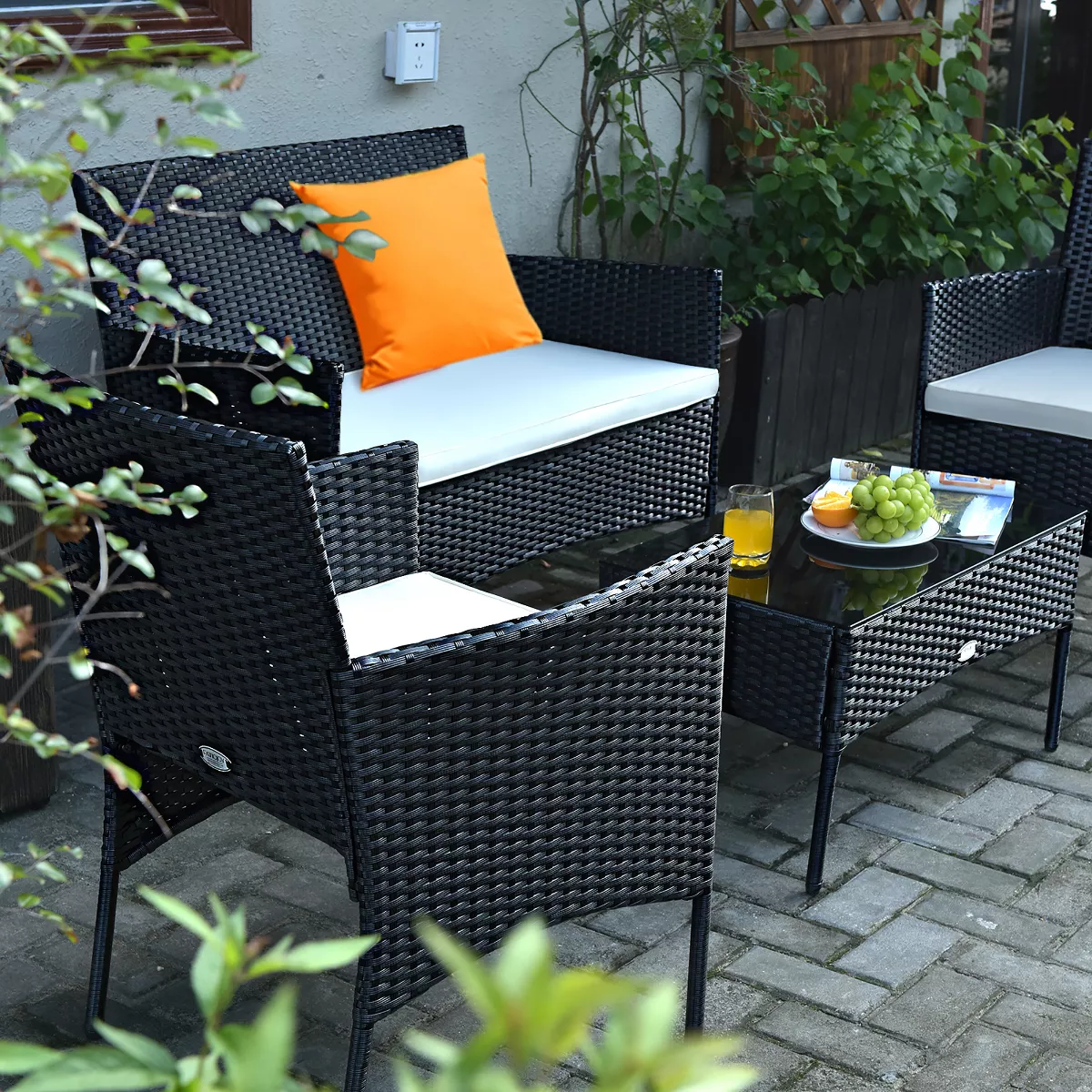 Costway 4PCS Patio Rattan Furniture Set Cushioned Sofa Coffee Table Backyard Porch