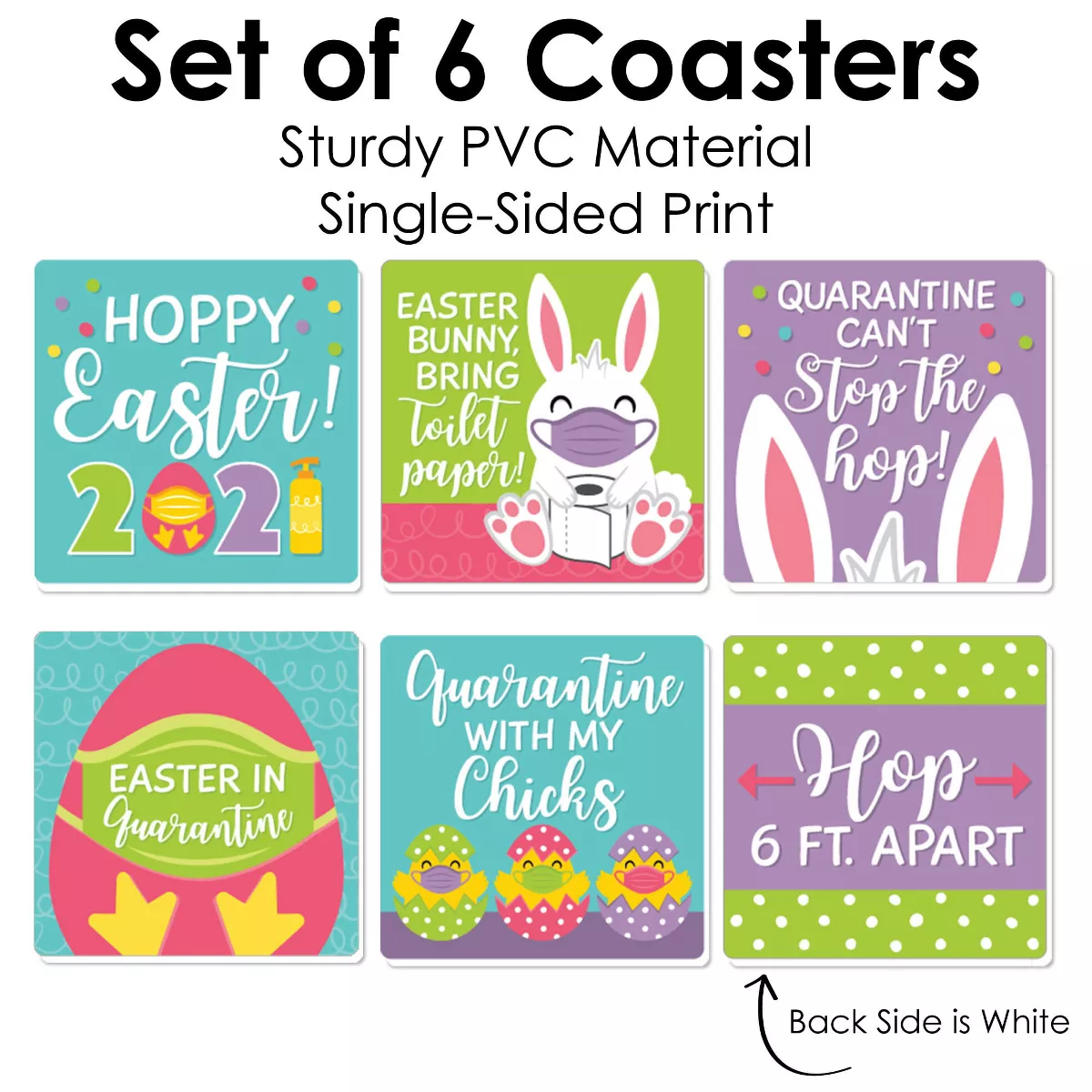 Big Dot of Happiness Quarantine Easter - Funny 2021 Egg and Bunny Party Decorations - Drink Coasters - Set of 6