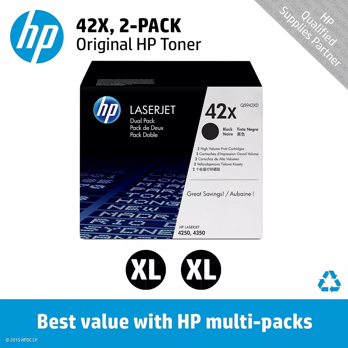 HP Inc. HP 42X (Q5942X-D) 2-pack High Yield Black Original LaserJet Toner Cartridges Q5942XD