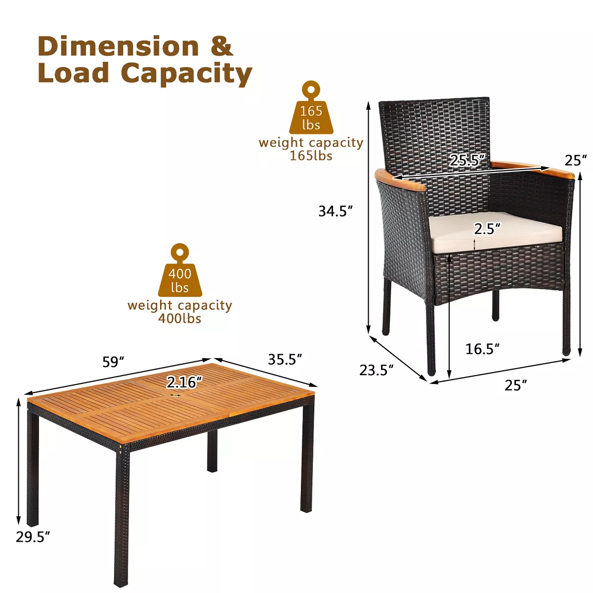 Costway 7PCS Patio Rattan Dining Set Armrest Cushioned Chair Wooden Tabletop