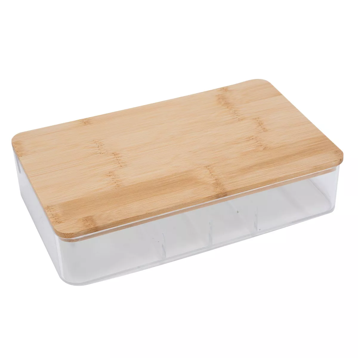 Simplify 5 Compartment Large Organizer with Bamboo Lid and Mirror Clear