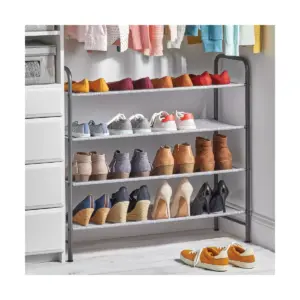 mDesign Metal and Polyester 4 Tier Shoe Storage Organizer Rack - Graphite/Gray