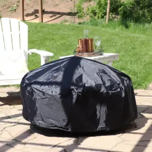 Sunnydaze Outdoor Heavy-Duty Weather-Resistant Vinyl PVC Round Fire Pit Cover with Drawstring Closure - 40
