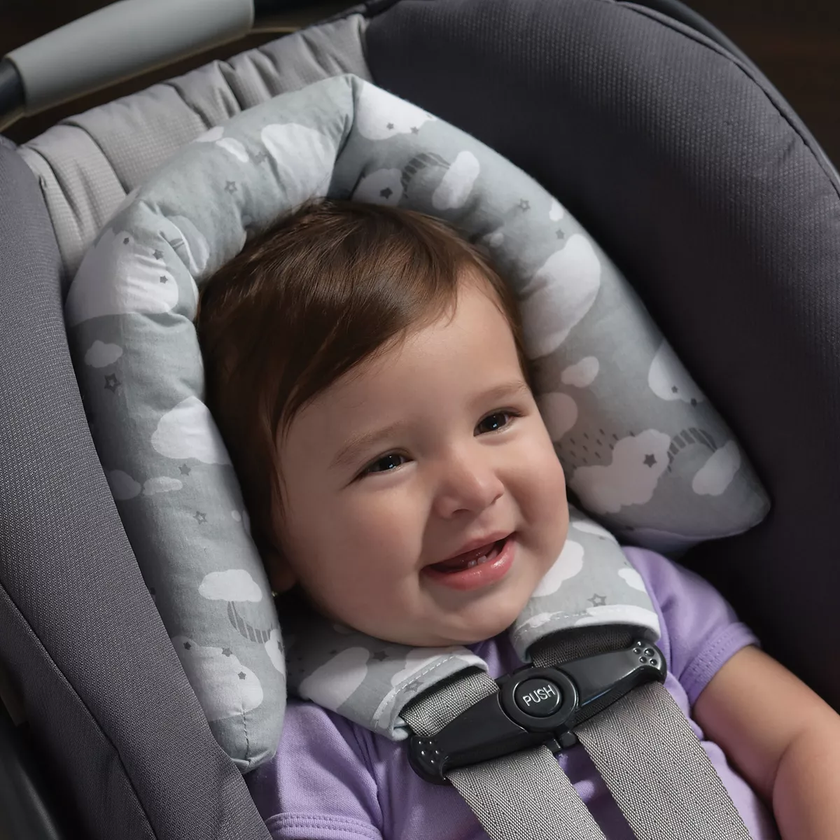 GO By Goldbug Clouds Duo Head Support And Strap Cover Set For Car Seat, Stroller, Bouncer
