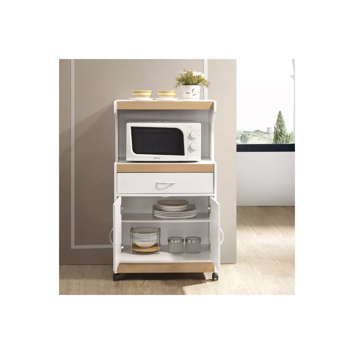 Microwave Kitchen Cart in White - Hodedah