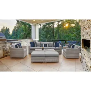 Fairmont 8pc Patio Sectional Seating Set with Club Chairs & Cushions - Gray - TK Classics