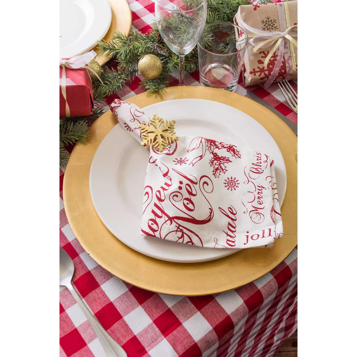 Red Tango & White Checkers Tablecloth - Design Imports