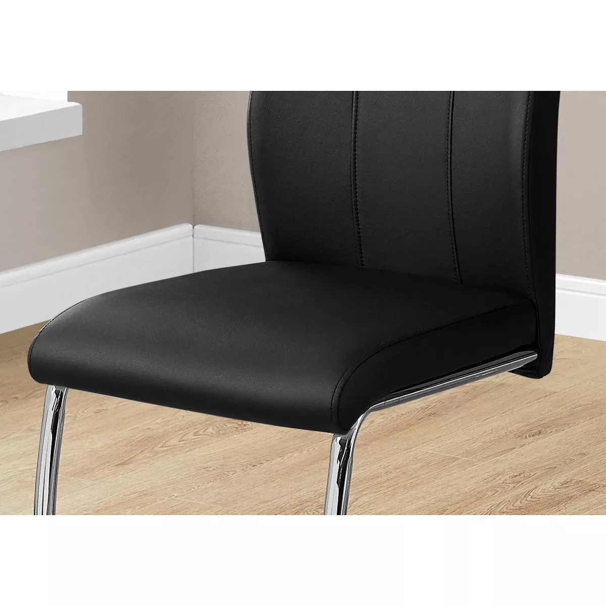 Dining Chair - Black Leather & Chrome - EveryRoom