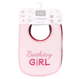 Hudson Baby Infant Girl Cotton Terry Drooler Bibs with Fiber Filling 12pk, Cute Girl Holiday Sayings, One Size