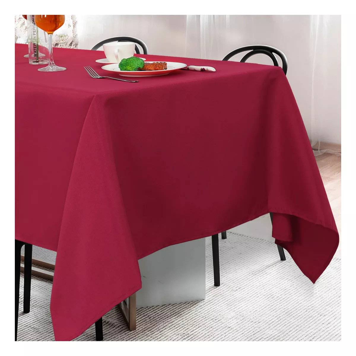 55"x55" Square Polyester Stain Resistant Solid Tablecloths Red - PiccoCasa