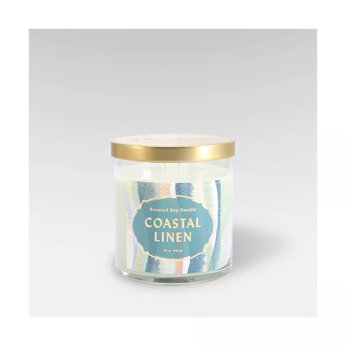 15.1oz Lidded Glass Jar 2-Wick Candle Coastal Linen - Opalhouse™