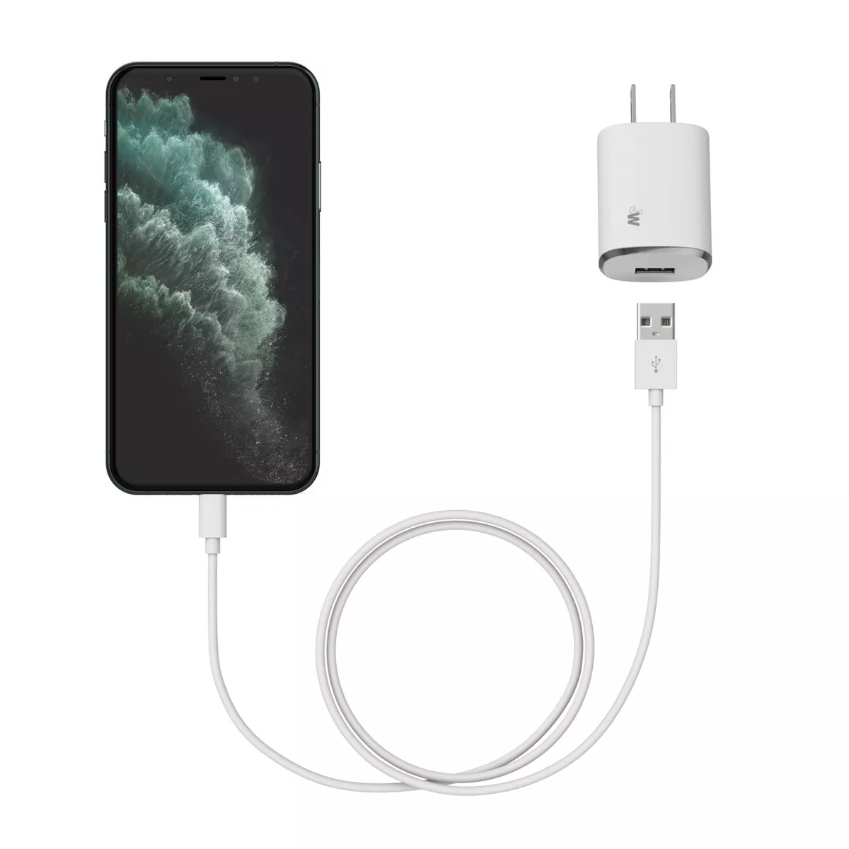 Just Wireless 2.4A/12W 1-Port USB-A Home Charger with 10ft TPU Lightning to USB-A Cable - White