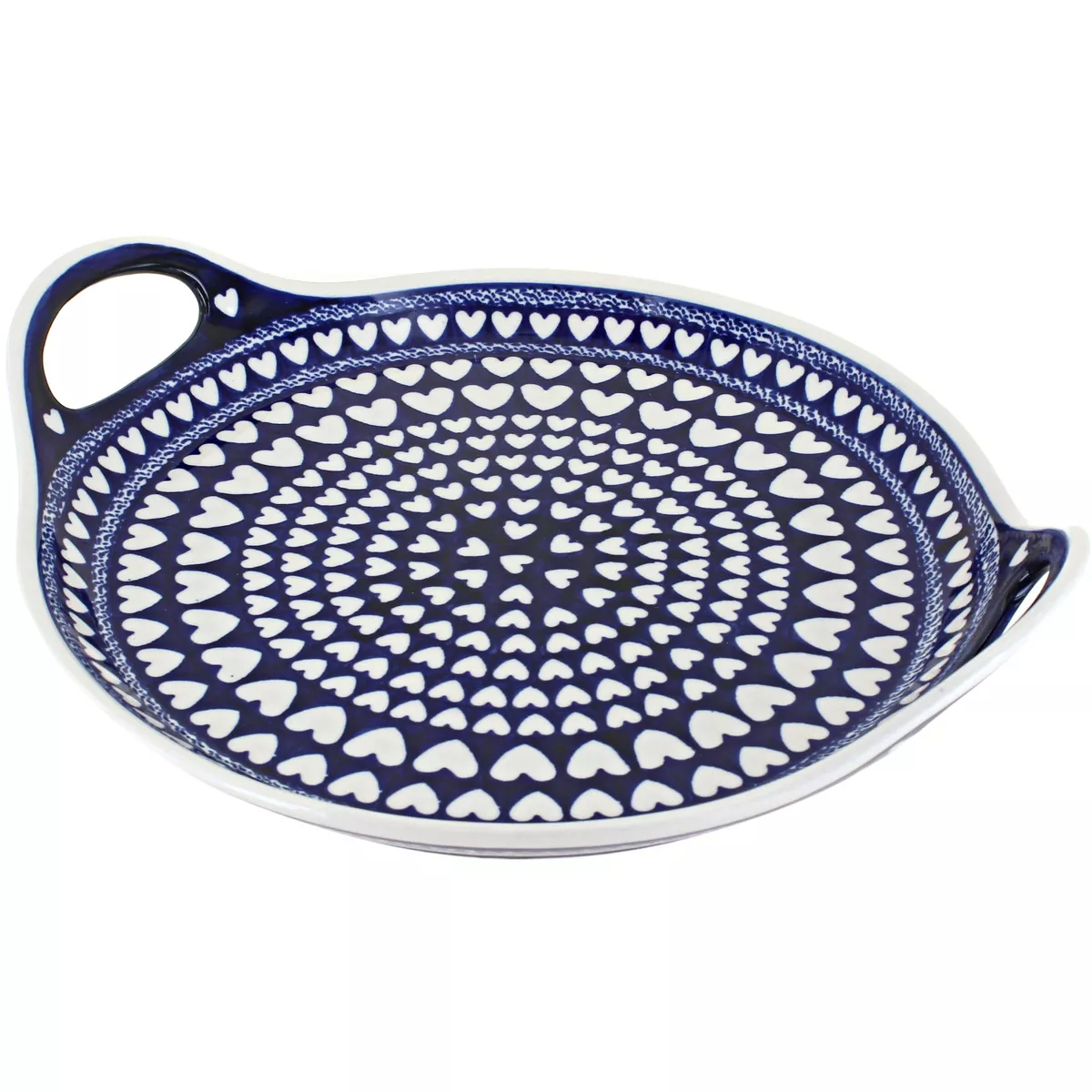 Blue Rose Polish Pottery Valentina Round Serving Tray with Handles