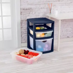 Sterilite 3 Drawer Utility Storage Cart Deluxe Tower Navy