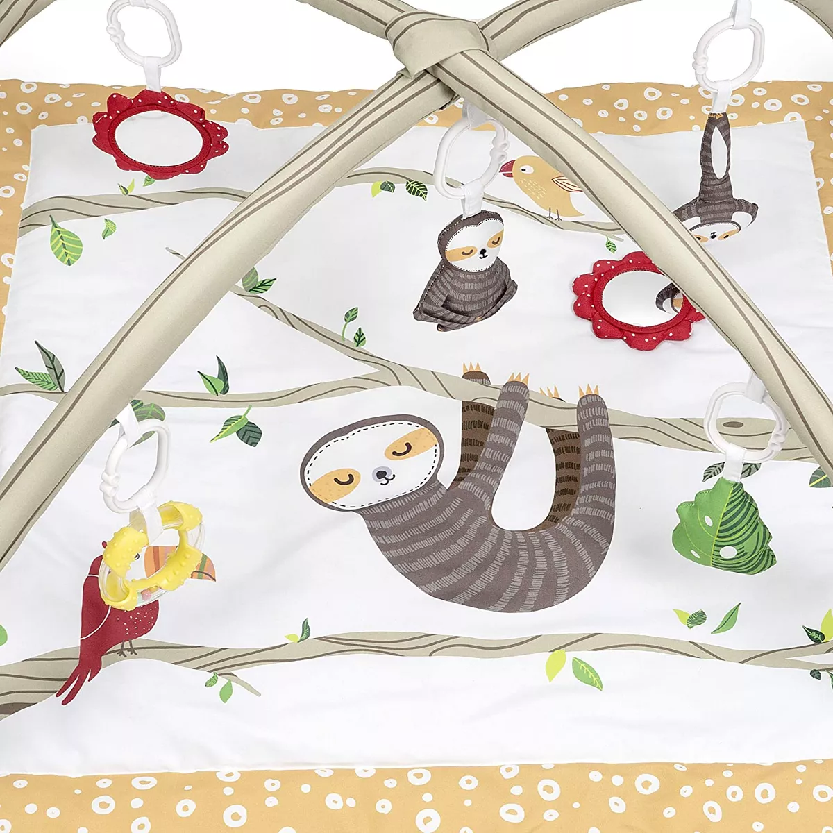 JumpOff Jo - Infant Activity Gym and Baby Play Mat - Ages 0-18 mo. - Tropical Jungle Sloth
