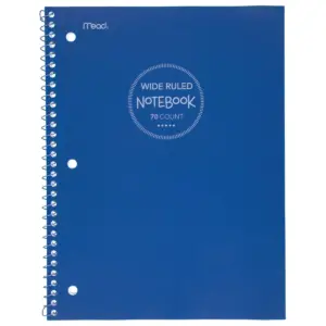 Mead 1 Subject Wide Ruled Spiral Notebook Blue