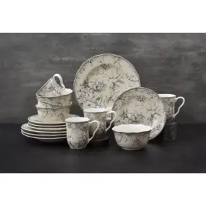 16pc Porcelain Adelaide Dinnerware Set White - 222 Fifth