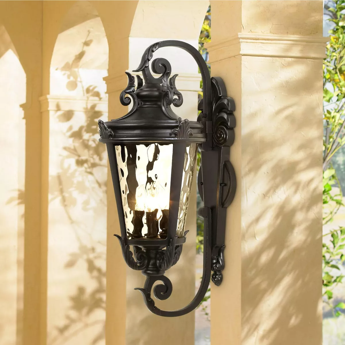 John Timberland Mediterranean Outdoor Wall Light Fixture Textured Black Scroll 27 1/2