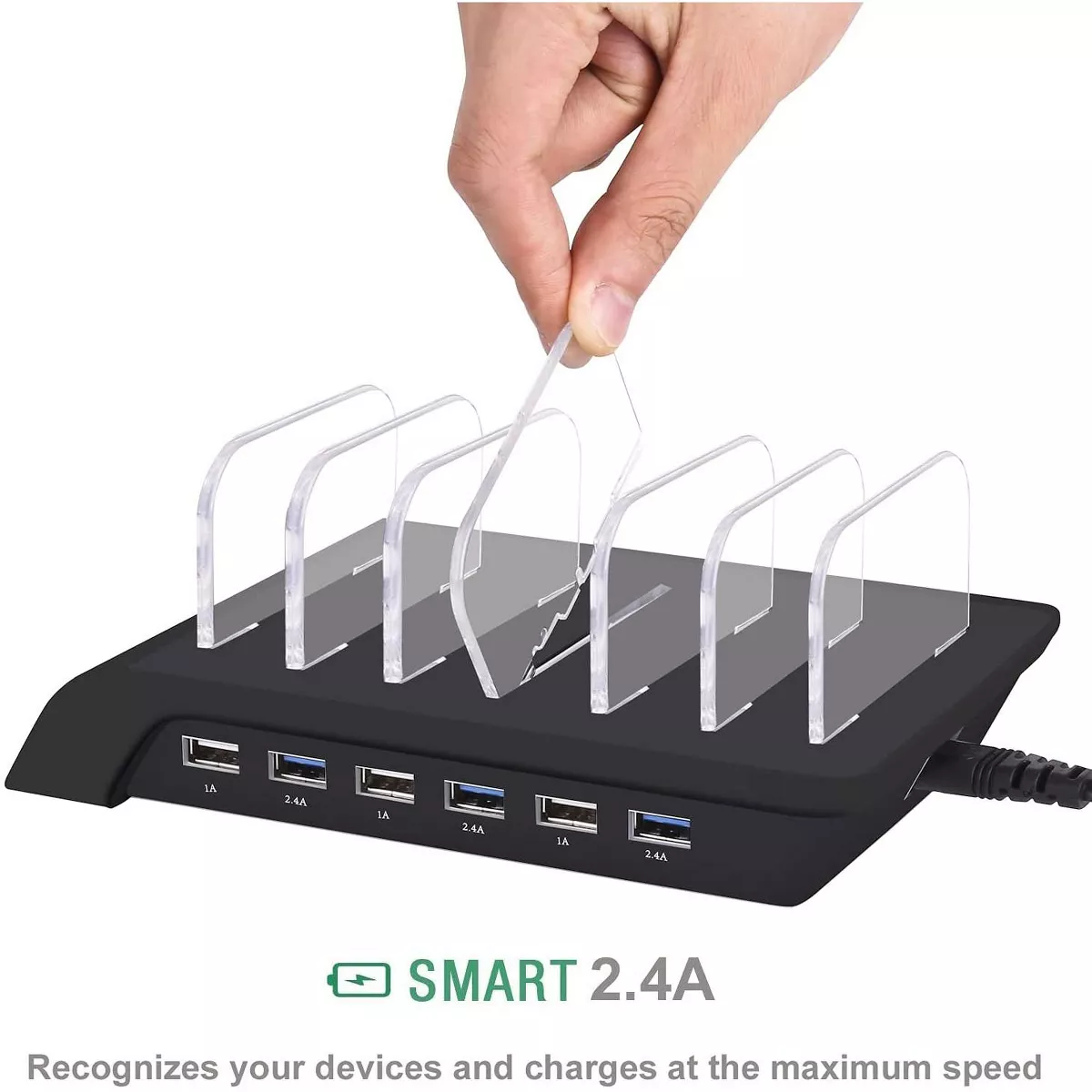 Wasserstein 6 Port USB Charging Station Dock for iPhone, iPad, Android Phones and Tablets with Lightning, Micro USB and USB Type-C Cables